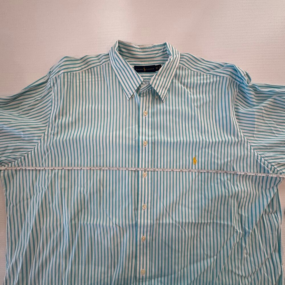 Ralph Lauren Men's 3XLT Tall Striped Button Down Shirt Turquoise White Cotton - Picture 8 of 16
